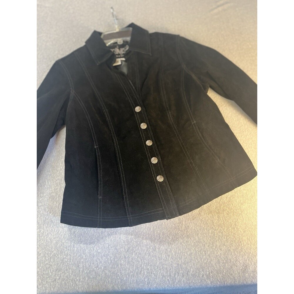Vtg Y2K Genuine Suede Leather Black Blazer Jacket Snap Women’s Med Y2K 90’s